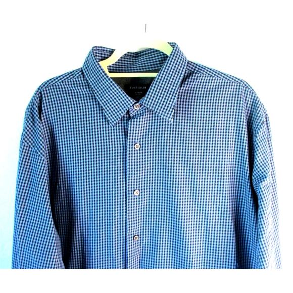 Van Heusen Men's Blue Checked Long Sleeve Button Down Shirt Size XL(17-17.5) - Picture 2 of 8
